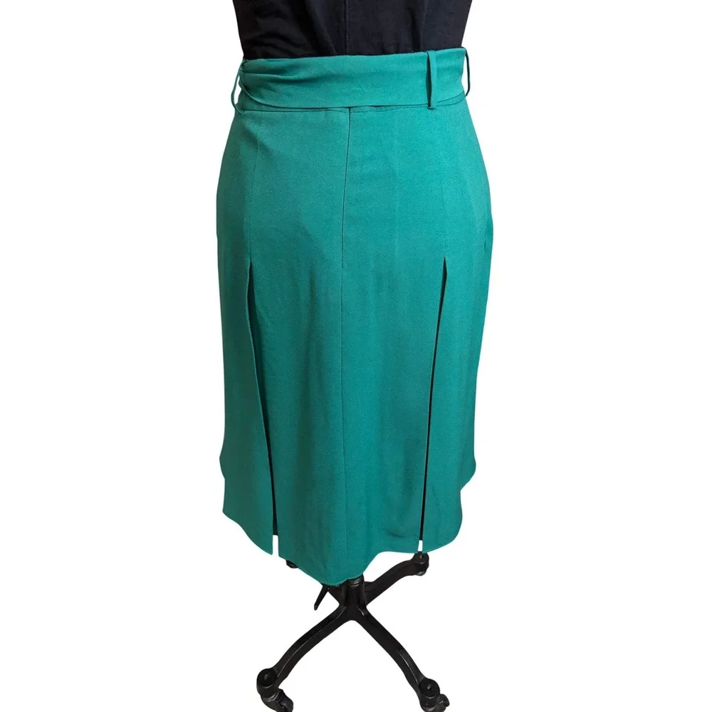 Ann Taylor Pleated Midi Skirt Womens 6 Green Excellent Tie Waist Office Wear - Picture 3 of 7